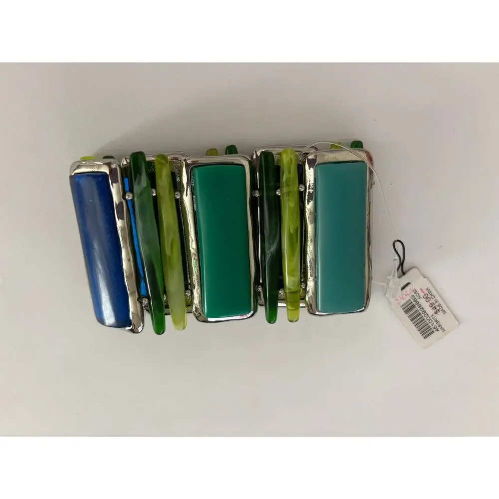 CHICO'S Chunky Stretchy Lucite Bracelet Green Blue New